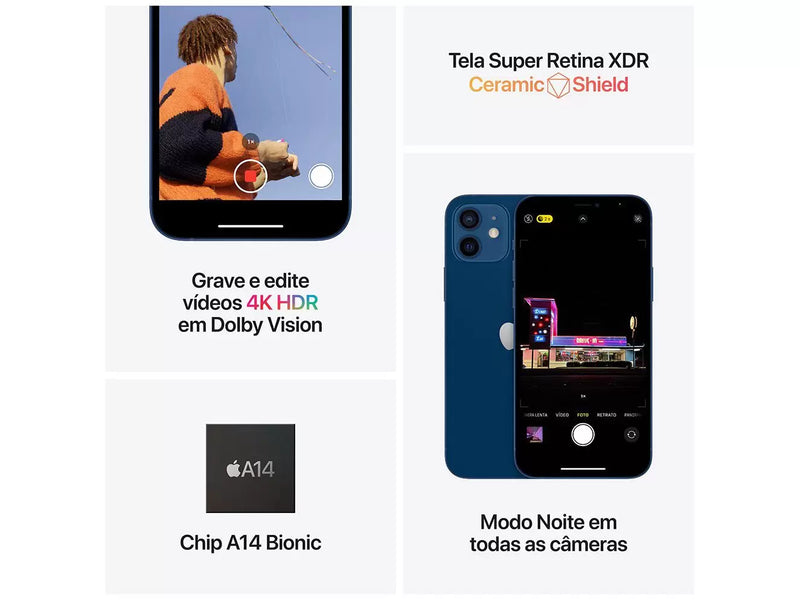 iPhone 12 Apple 64GB Preto Tela 6,1” 12MP iOS