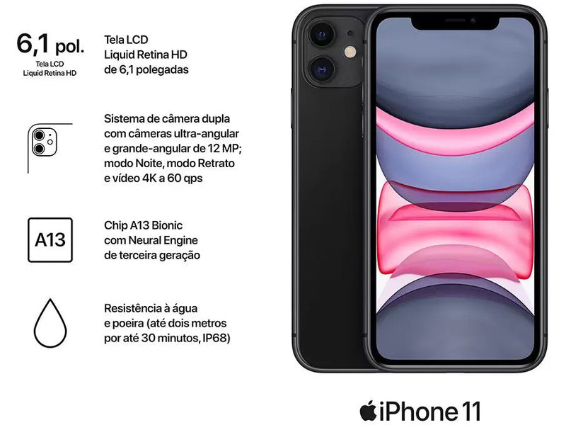 iPhone 11 Apple 64GB Preto 6,1” 12MP iOS