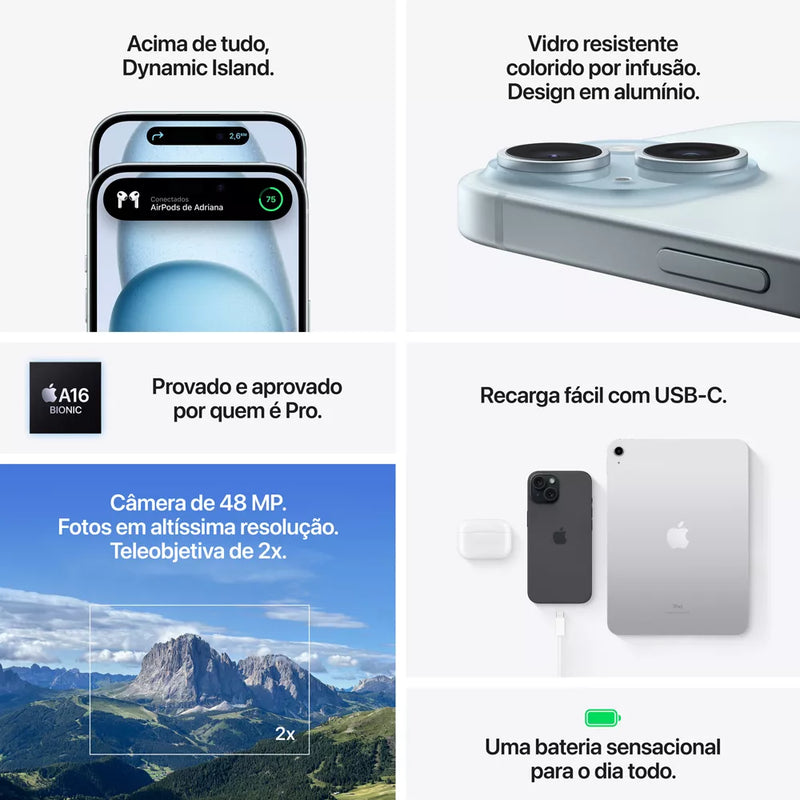 iPhone 15 Apple 128GB Verde Tela 6,1” 12MP iOS